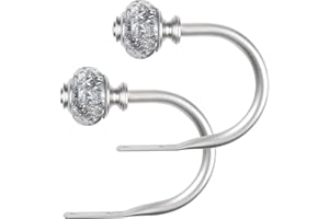2 Pack Curtain Holdbacks, USFOOK Silver Decorative Window Drapery Tiebacks (2 Pack/1 Pair), Curtain Tie Back Hooks for Wall with Translucent Finials (4.3" L x 3.4" W)