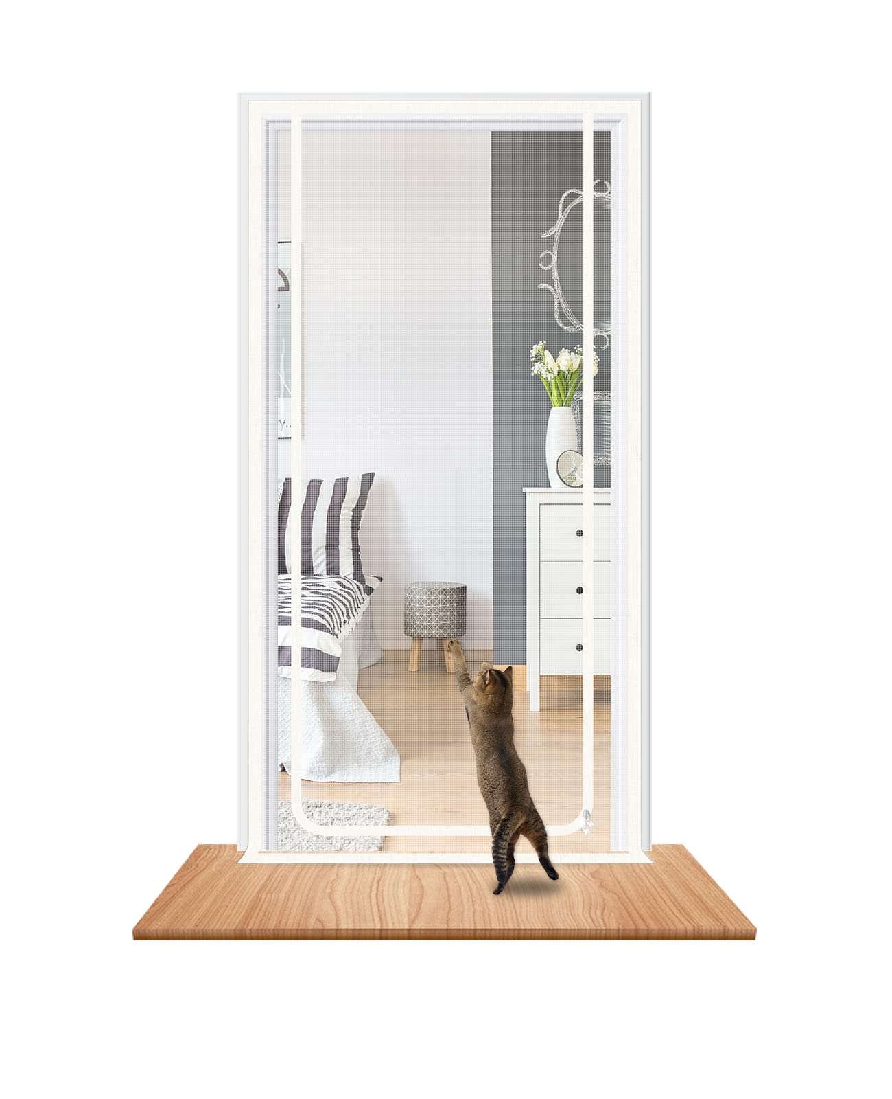 Cat screen Door Fits Door Size 110cm x 220cm, Thickened Heavy Duty Pet Screen Door for Dogs Cats Mosquitos, Suitable for Living Room, Bedroom, Kitchen, Patio, Corridor, Double Zip