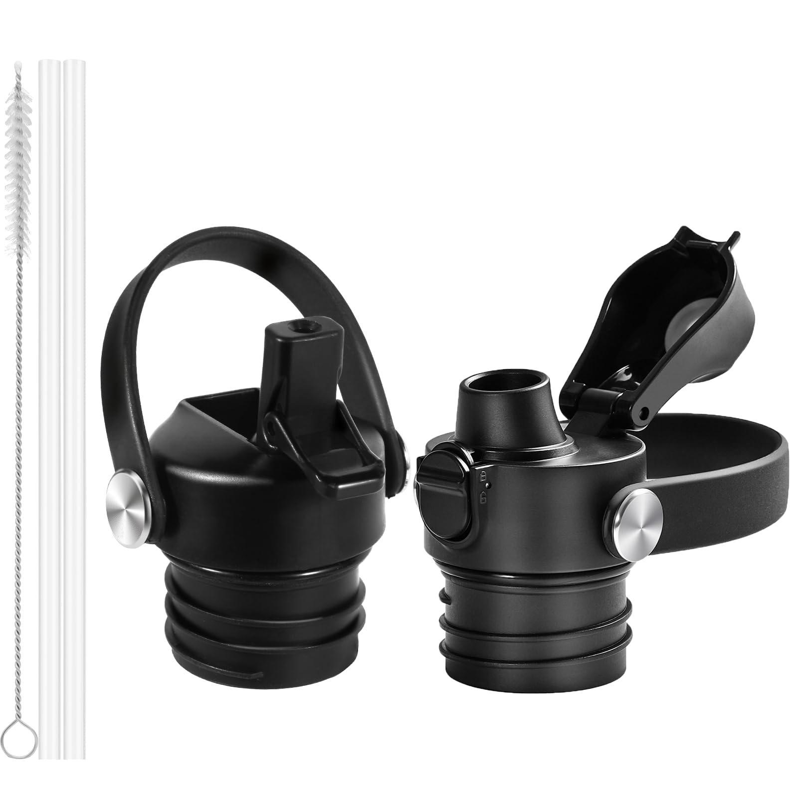Photo 1 of Auto Flip Lid for Hydro Flask Standard Mouth Bottle, Spout lid & Straw Lid for HydroFlask Narrow Mouth Bottle, Replacement Lid with Button Lock, Black 2 PCS