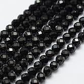 LiQunSweet 130 Pcs 3mm Natural Black Spinel Beads Strands Faceted Round Small Loose Crystal Gemstone Bead Spacer for DIY Jewelry Craft Making