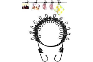 BANYAKONG 1 Pack Portable Clothesline with 12 Clothespins, Travel Clothesline Stretchy Retractable Elastic Laundry Clothes Line for Backyard, Vacation Hotel, Balcony Clothes Drying Line (Black)