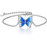 LWXIE Diamond Butterfly Bracelet for Women 925 Sterling Silver Blue Butterfly Bracelets with Adjustable Dainty Chain Fashion Elegant Jewelry Gifts for Wife Girlfriend Her