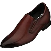 CALTO Men's Invisible Height Increasing Elevator Shoes - Brown Leather Slip-on Formal Dress Loafers- 3 Inches Taller - Y5531 - Size 10 D(M) US