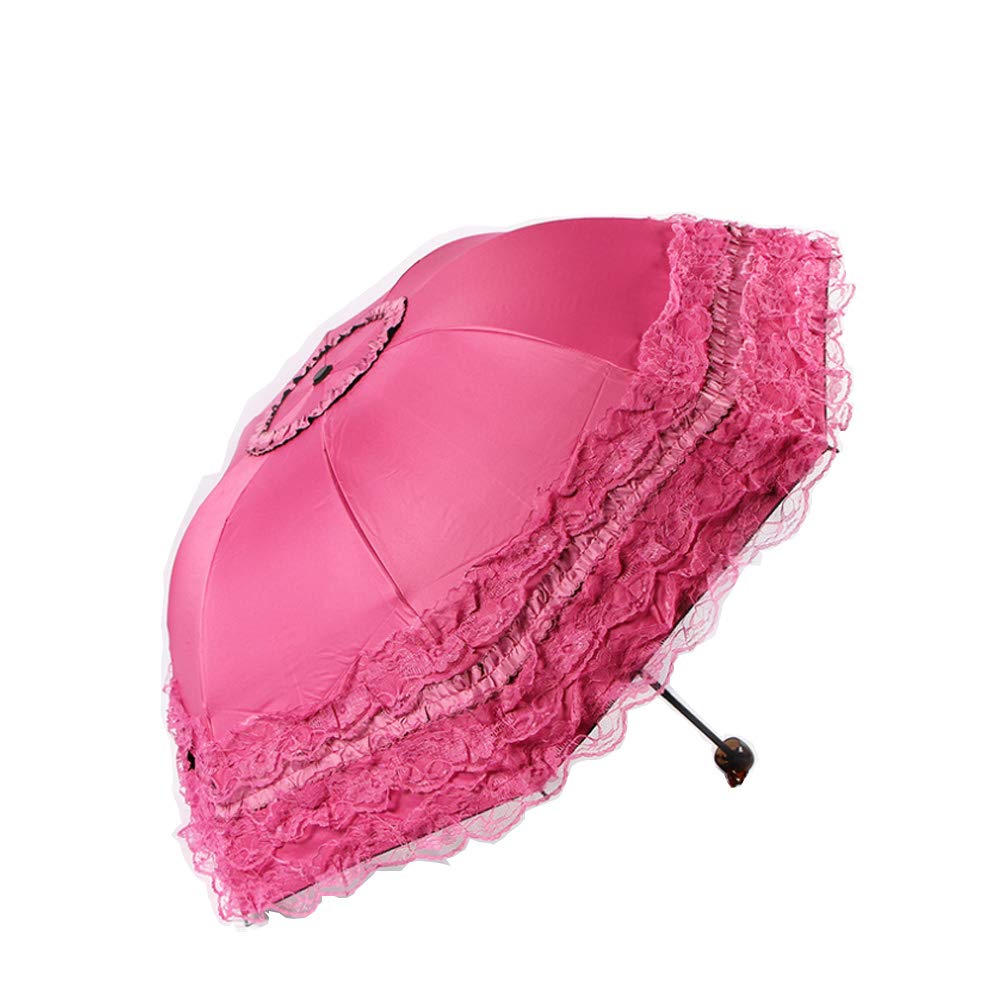 WANLIAN Folding Travel Umbrella UV Resistance Princess Lace Parasol Umbrella For Women Girls sunshades with lace decoration (red)