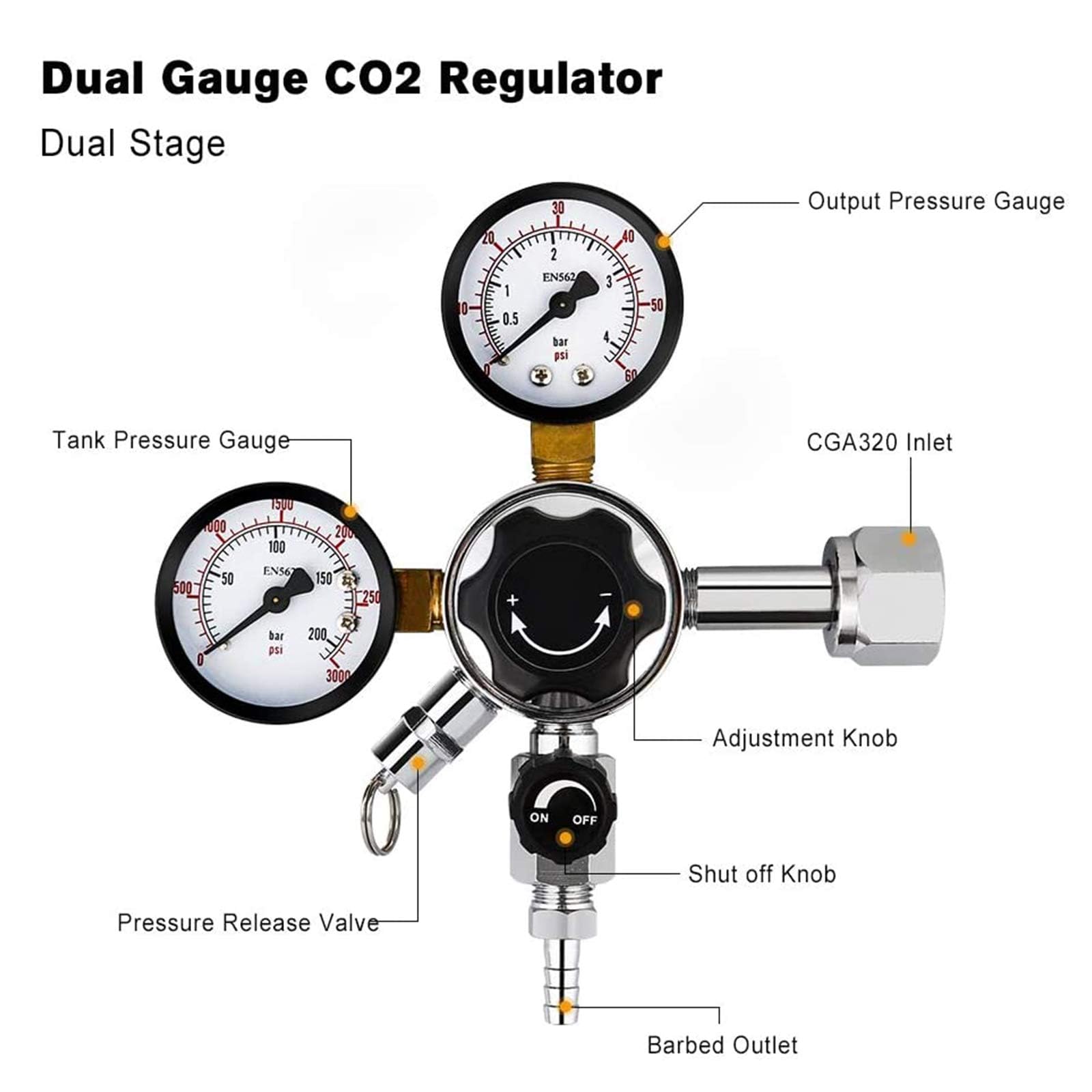 FERRODAY Dual Gauge Co2 Regulator Beer Kegerator Co2 Regulator Beer Keg Dual-stage Kegerator Regulator CGA-320 Beer Regulator Co2 Kegerator Part Beer Keg Regulator Co2 Beer Gas Regulator Beer Tap Tool