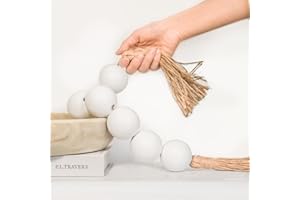 RUIRUICO Extra Large Wood Bead Garland with 2" Diameter Wooden Beads, Wooden Beads Garland with Tassels, Decorative Beads for Farmhouse Decor (White, 27 Inches)