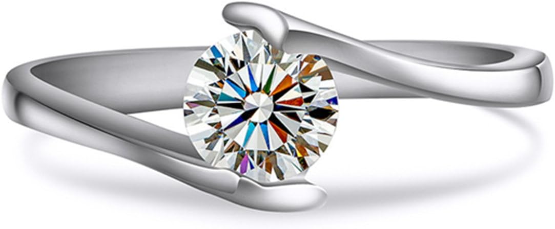 THREE MAN 925 Silver 0.5CT NSCD Simulated Diamond Solitaire Round Ring Women Engagement Jewelry