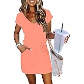 Womens Summer Dress Lantern Sleeve Square Neck Tie Front A-Line Double Layer Hem Mini Dresses