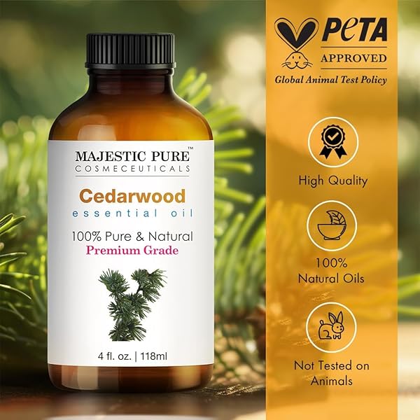 MAJESTIC PURE ESSENTIAL OIL WITH GLASS DROPPER – 100% PURE AND NATURAL – ESSENTIAL OILS FOR DIFFUSER, AROMATHERAPY, SOAP AND CANDLE MAKING, CEDARWOOD ESSENTIAL OIL, CEDARWOOD OIL, 4 FL OZ
