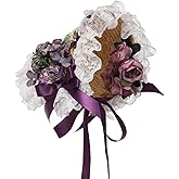 Girls Women Victorian Tea Party Sun Hat Bows Flowers Straw Hats (Q)