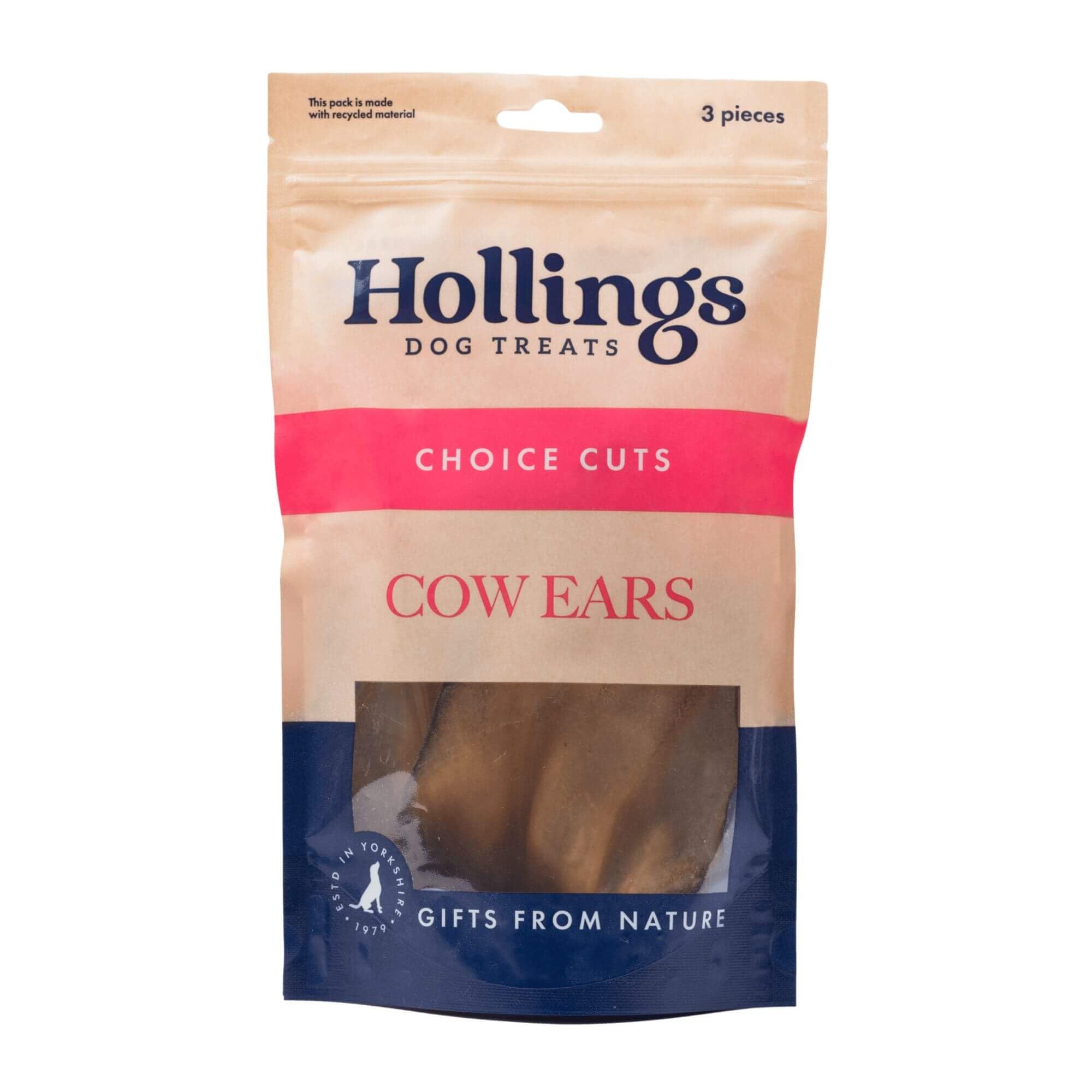 Hollings Cow Ears Dog Treats, 100% Natural & Nutritious Long Lasting Chew Treats for Adult Dogs, Grain Free & High in Protein (Pack of 40)