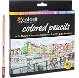 Colore Colored Pre-Sharpened Pencils Set - 50 Vibrant Colors