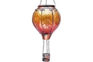 OUISJYER Hot Air Balloon Solar Lantern with Flickering Flame Hanging Solar Lanterns Outdoor Lights Waterproof Lanterns Decorative Garden Patio Yard Party Decor Yellow
