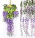 Lannu 12 Pack 3.6 FT Artificial Fake Hanging Wisteria Vine Ratta Silk Flowers String for Home Wedding Party Decor (Purple)