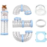 MUYG 8 PCS Syrian Hamster Tube Set,Transparent Pet Cage Curvy Tunnel Kit DIY Dwarf Hamster Toy Tube Small Animal External Accessories Adventure Pipe for Mice Rat(Blue)