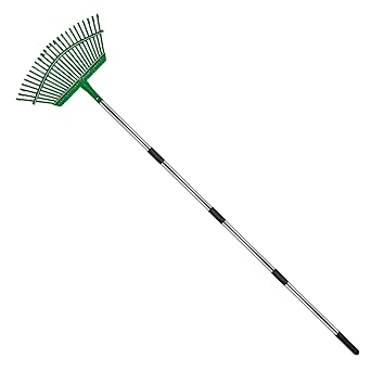 Lmlmd Metal Garden Leaf Rake Lawn Rake Collect Loose Debris Among Delicate Plants Lawns And Yards Head Detachable Adjustable 97cm 164cm L Green With Garden Gloves Amazon Co Uk Business Industry Science