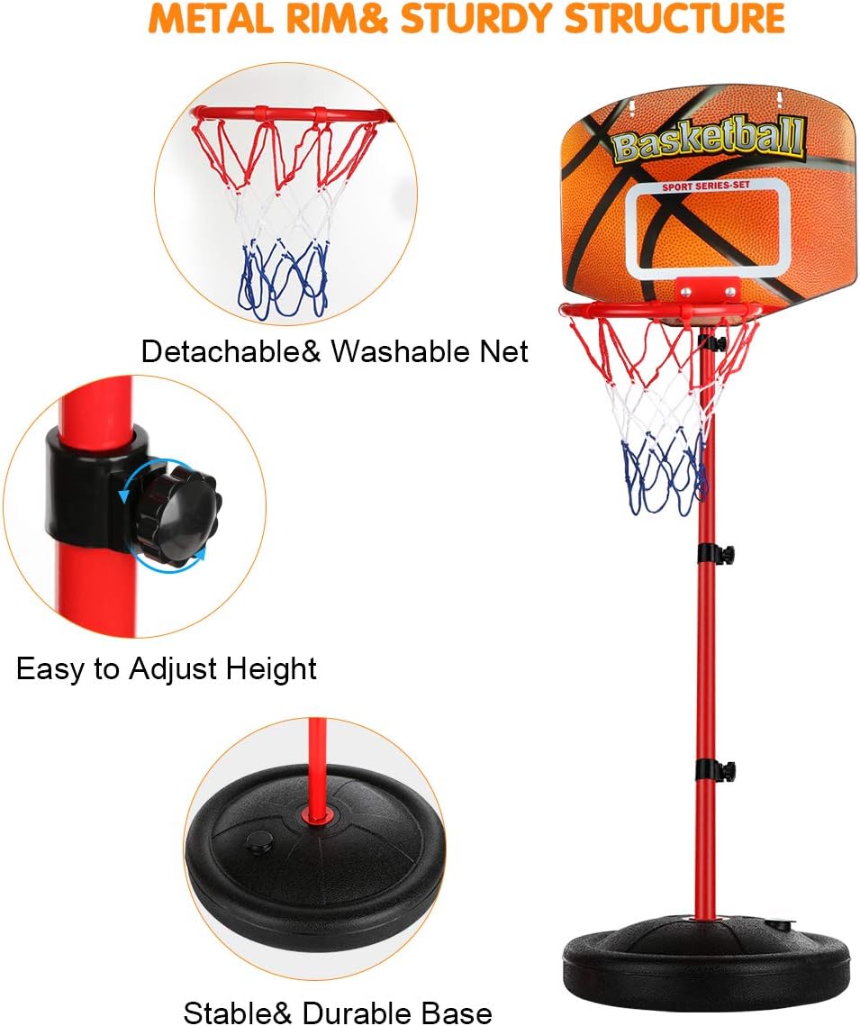 Toddler Basketball Hoop Stand Adjustable Height 2.5 ft -5.1 ft Mini Indoor Basketball Goal Toy with Ball Pump for Baby Kids Boys Girls Outdoor Play Sport for Age 2 3 4 5 Years Old: Toys & Games