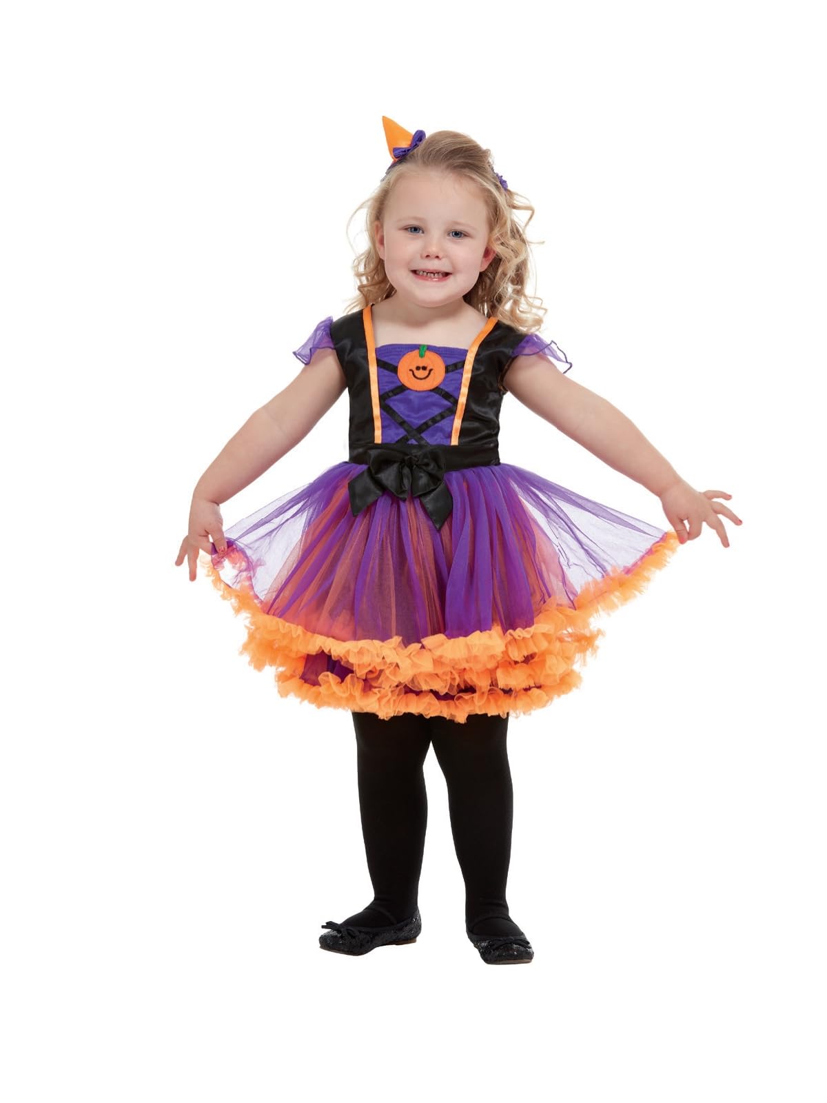 Smiffys Toddler Pumpkin Witch Costume, Orange with Dress & Headband, Halloween Child Fancy Dress, Witch Dress Up Costumes