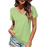 Elesomo Long Sleeve Shirts for Women Cotton Tshirts V Neck Spring Tops Basic Tee