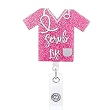 ANDGING Scrub Life Nurse Badge Reel Glitter Pink