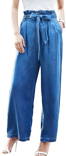 pleated denim pants womens