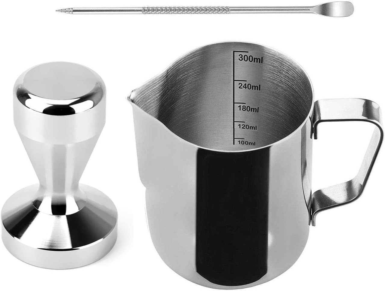 VICTORSHIP Stainless Steel Milk Frothing Pitcher - Set of 3 (51mm Solid Iron with 300-350ml Measurements)