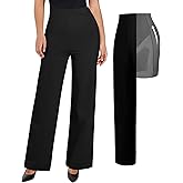 Popilush Dress Pants for Women Tummy Control 2 in 1 Work High Waisted Wide Leg with Pockets Business Casual Outfits
