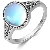 OUTANG Moonstone Ring 925 Sterling Silver Oval Moonstone Vintage Ring Jewelry Gifts for Women