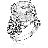 JEAN RACHEL JEWELRY 925 Sterling Silver Ring with Bold Round Cubic Zirconia - Floral & Butterfly Vintage Design - Hypoallergenic, Lead & Nickel Free - Artisan Handcrafted Statement Rings for Women