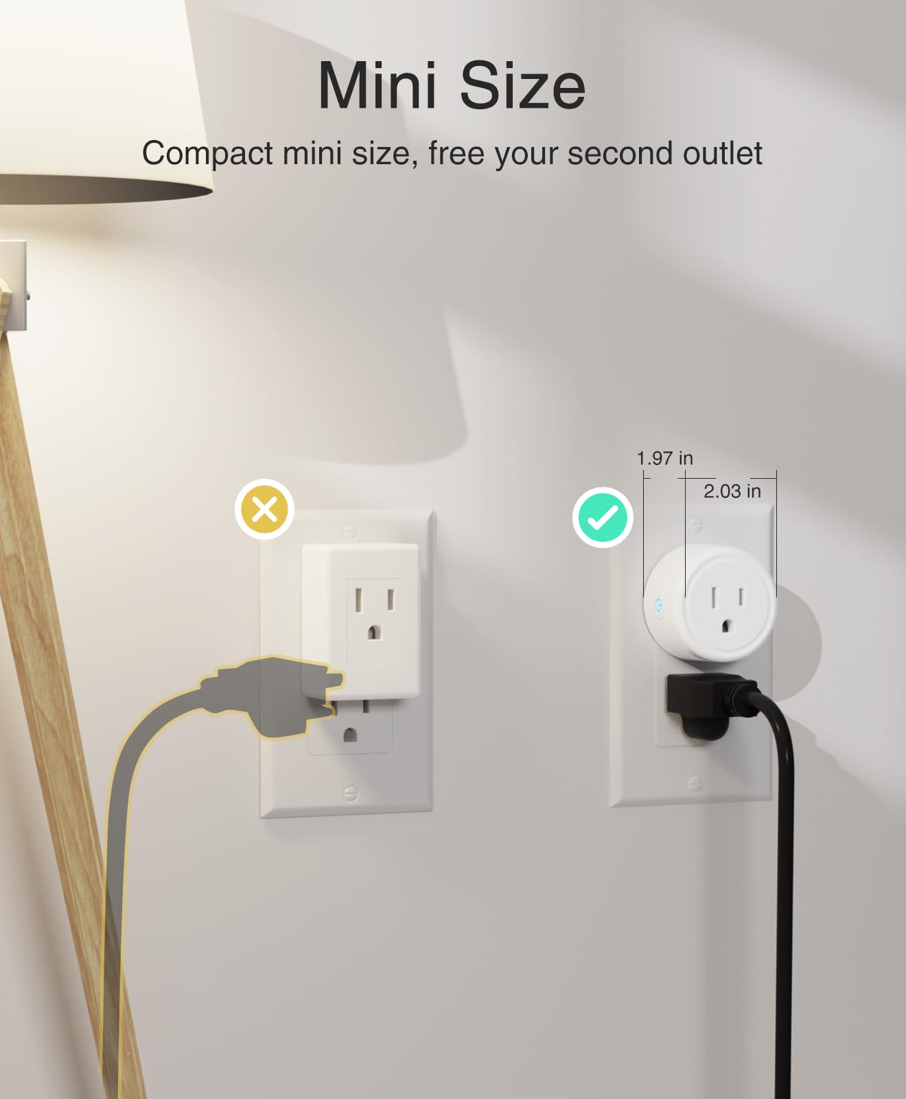 GHome Smart Plug Mini, WiFi Smart Outlet Plug Works with Alexa and Google Home, Timer Outlet with APP Control, Smart Plugs Only Supports 2.4GHz Network, No Hub Required, ETL FCC Listed, White - View 2