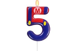 FAMGIFT Blue Red 5th Birthday Candle for Boys Girls - Birthday Cake Decorations, Number 5 Cake Topper, Cartoon Game Themed Party Decor Kids Party Supplies