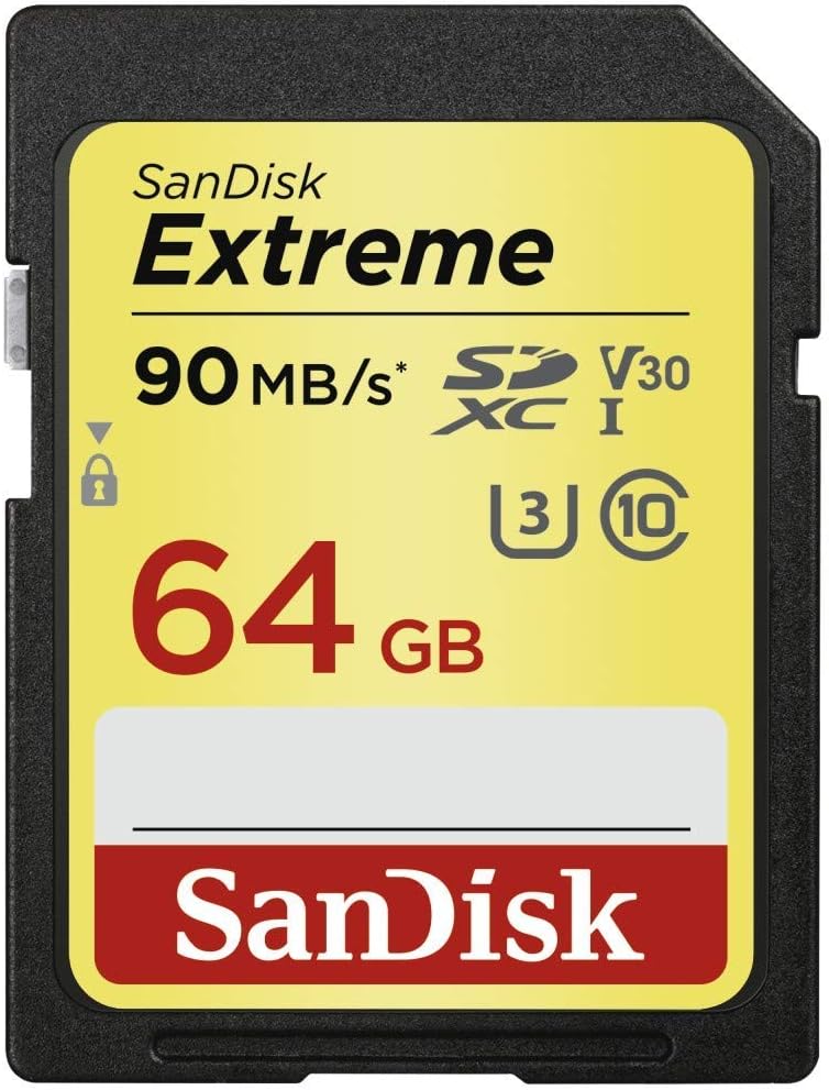SanDisk 64GB Extreme SDXC UHS-I Memory Card - 90MB/s, C10, U3, V30, 4K UHD, SD Card - SDSDXVE-064G-GNCIN