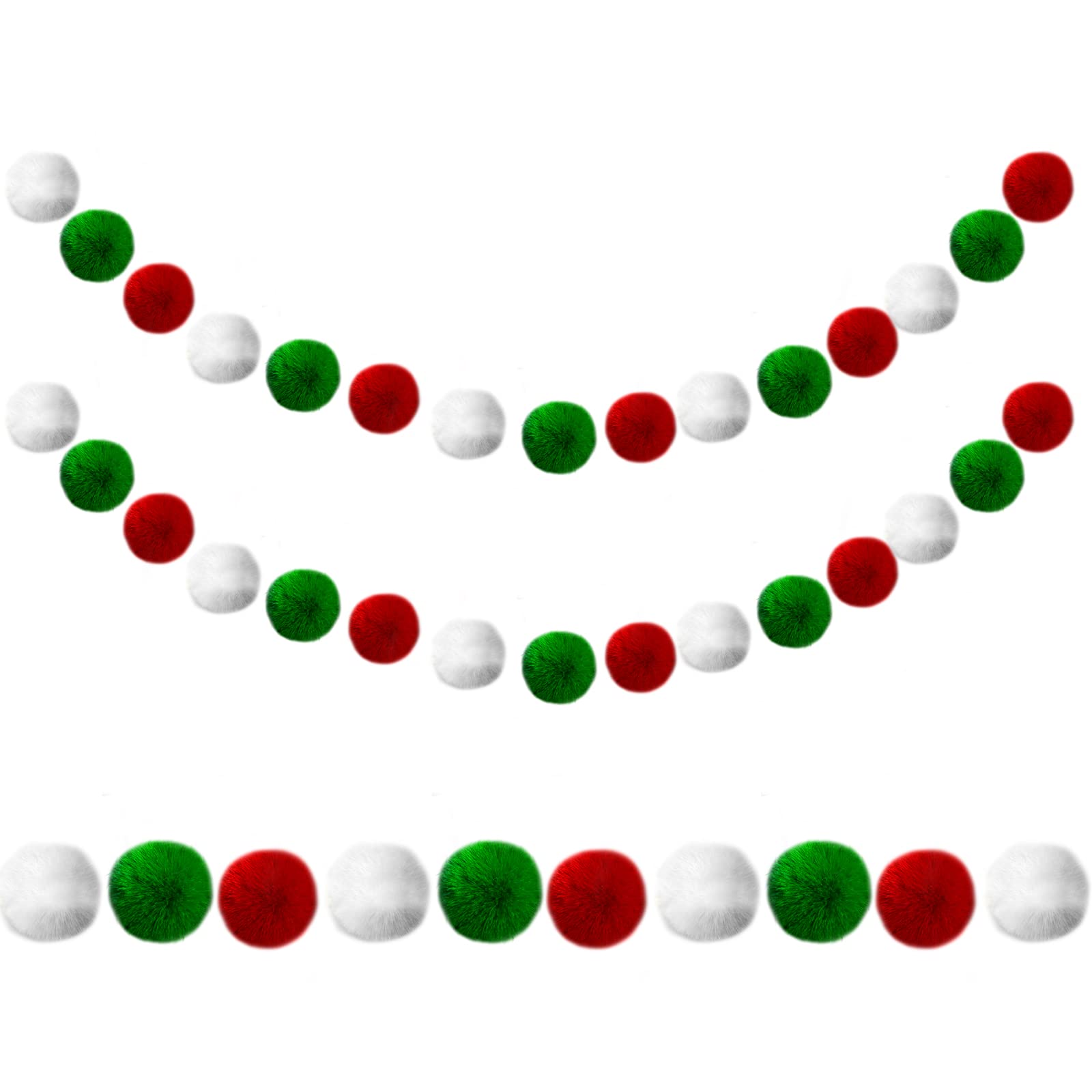 2 Packs Christmas Pom Pom Garland Banner - 2m/6.56ft 30 Balls Felt Ball Garland Hanging Ornaments for Party Festivals Christmas Tree Wall Decoration, Xmas Tree Wall Party Photo Prop Decor