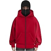 Linkpig Men's Balaclava Hoodie with Face Mask Zip Up Ski Mask Jacket Double Hooded Sweatshirt Wind Resistant Unisex