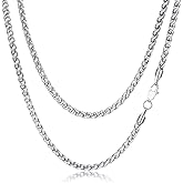 FOSIR Silver Wheat Chain Necklace for Men and Women, Stainless Steel Chains for Men, 2.5mm 3mm 4mm 5mm Mens Necklaces