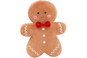 Eoieov Christmas Gingerbread Man Pillow Plush Stuffed Gingerbread Pillow Fun Gingerbread Shaped Decorative Throw Pillows for Sofa Cushion Christmas Party Decor Khaki,15.7"