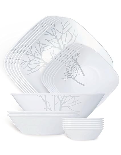 Corelle Square Round Frost Sq Dinner Set, 21-Pieces