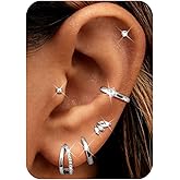 Florideco Small Hoop Earrings 14K Gold Plated Hypoallergenic Flat Back Earrings Surgical Stainless Steel Cartilage Earring Sets for Multiple Piercing Trendy Earring Stacks Flatback Stud Earrings