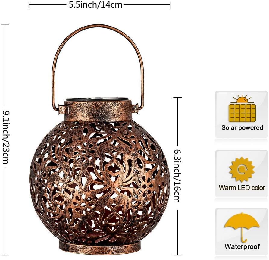Download 2 Pack Outdoor Solar Hanging Lantern Lights Metal Led Decorative Light For Garden Patio Courtyard Lawn And Tabletop With Hollowed Out Design 2 Color Options Black And Bronze Renewed Outdoor Decor Patio Lawn