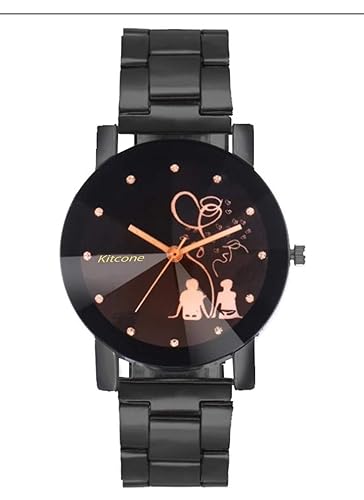 Horse Head Analogue Multi Colour Dial Black Metal Strap Diamond Cut Glass Womens & Girls Watches - Sl