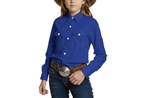 Noomelfish Girls Button Down Pearl Snap Western Shirt Cowgirl Long Sleeve Blouse Tops (5-12 Years)