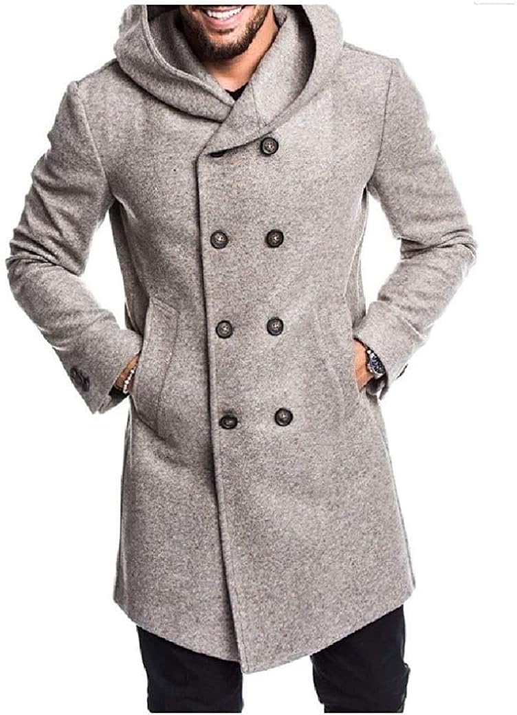 Hhxgcfgyd Men Double Breasted Winter Trench Coat Hooded Big & Tall Pea Coat Amazon.ca Clothing