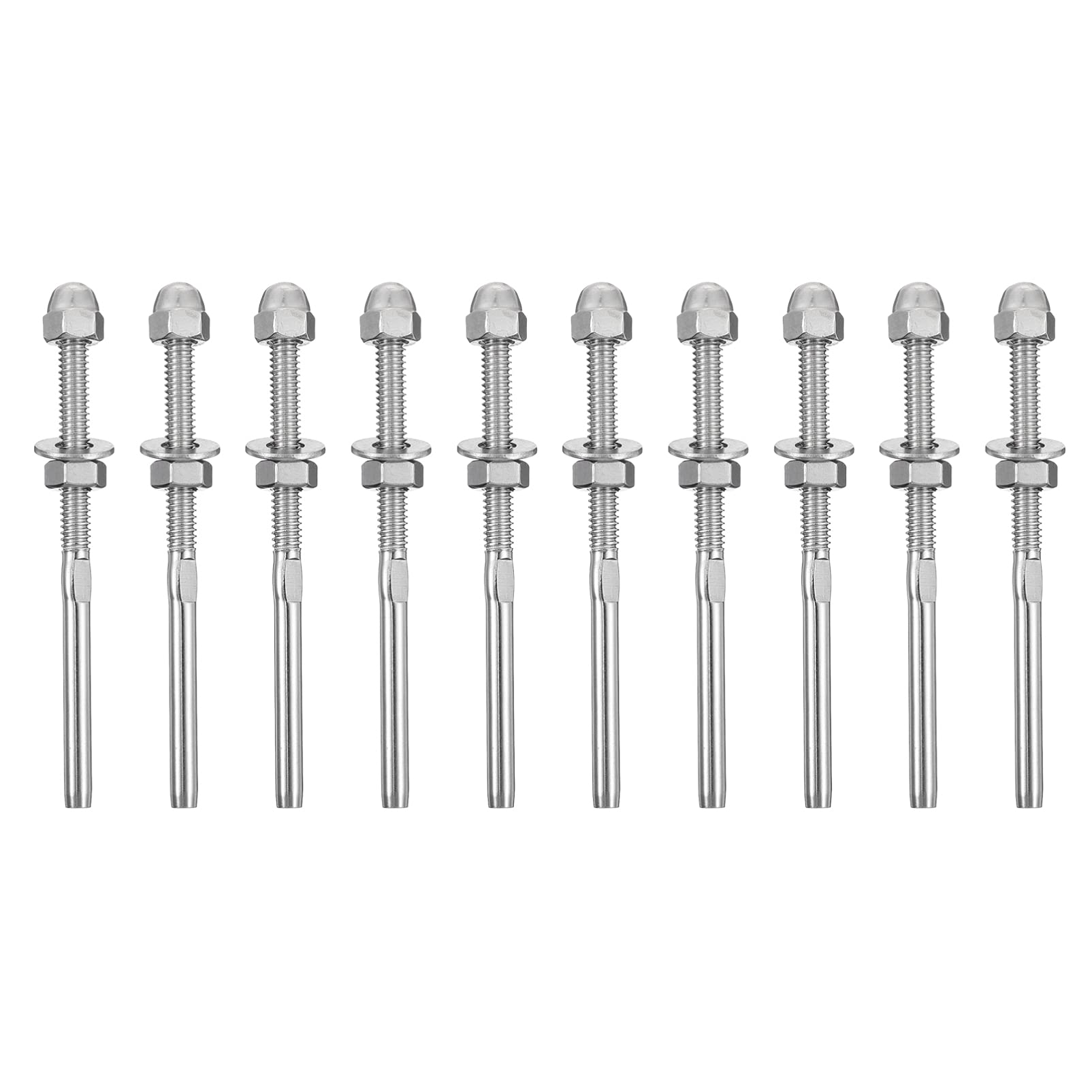 ULTECHNOVO 10 PCS Threaded Cable Tensioners, Stainless Steel Rigging Hardware Balustrade Kit, Threaded Terminal Tension Ends for 1/8 Cable Deck Railing Rigging Systems Wire Rope Connectors