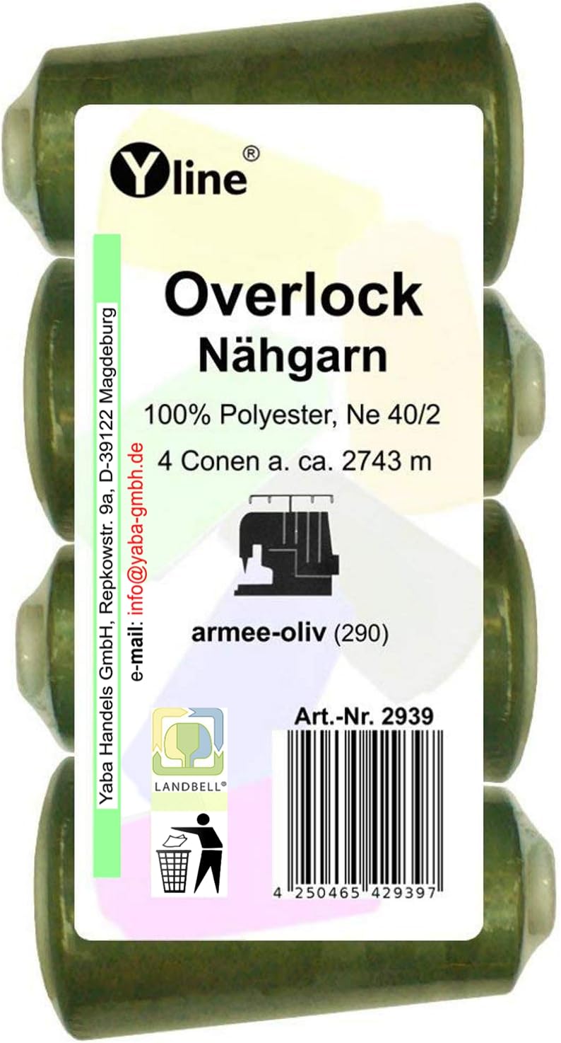 Pack of 4 Spools Overlock Sewing Cotton Army, Olive, XS M, NE 40/2, 100% Polyester Sewing Thread, Yarn Sewing 2939