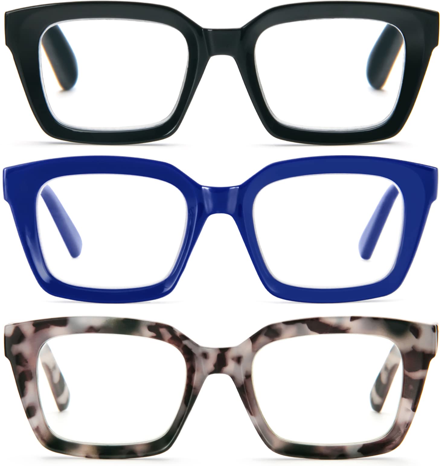 Photo 1 of REAVEE 3 Pack Oprah Style Oversized Reading Glasses for Women Men Blue Light Blocking, Ladies Stylish RetroSquare Large Computer Readers (Black Blue Grey Leopard 2.0x)