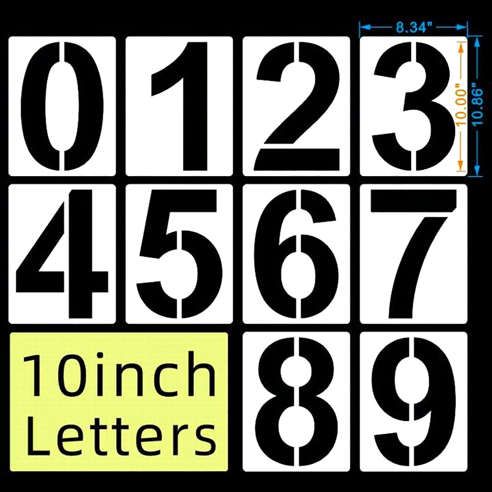 Hsthe Sea 10 Inch Number Stencils Reusable Digital Painting Templates for Cake Stencil Address Number Painting Stencils Templates