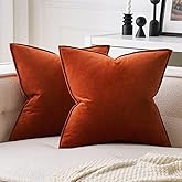 MIULEE Pack of 2 Decorative Velvet Throw Pillow Covers Soft Pillowcase Solid Square Cushion Case for Sofa Bedroom Car 20x20 Inch 50x50 cm Burnt Orange