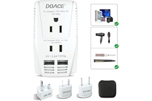220V to 110V Converter, DOACE 2000W Travel Voltage Converter for Hair Dryer Straightener Curling Iron, 10A Power Adapter with 2 USB and EU/UK/AU/US Plugs for Charging Laptop Tablet Camera Cell Phone