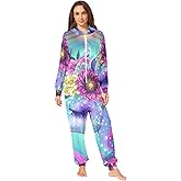 GAIREG Rainbow Unicorn Floral Hooded One-Piece Pajamas, Warm Onesie for Adult