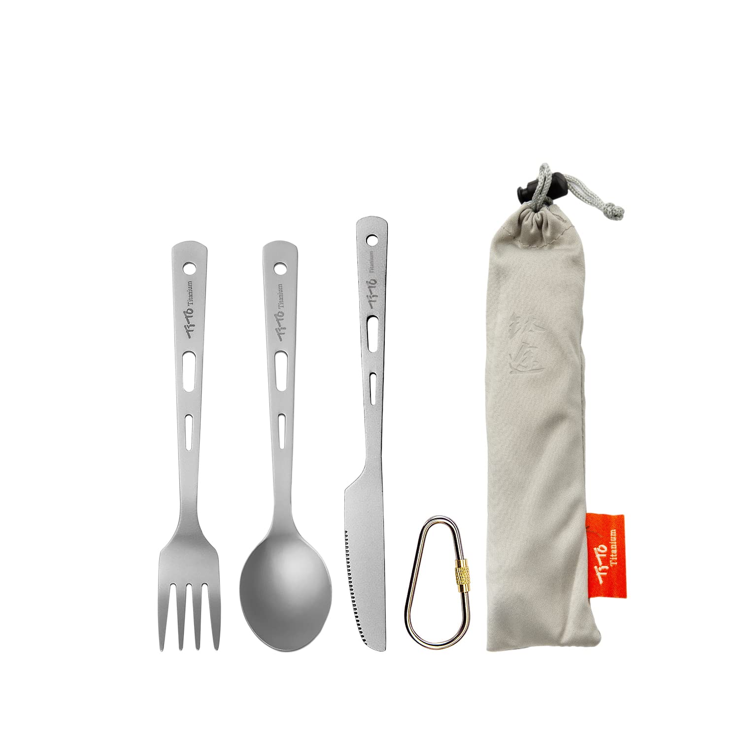 TiTo Titanium Cutlery Set Spoon Spork Knife Chopsticks Portable Lightweight Outdoor Flatware Extra Strong 3/4/5 Piece Straw for Home Use/Travel/Camping/Picnic/Hiking Tableware (3-Piece Cutlery Set)